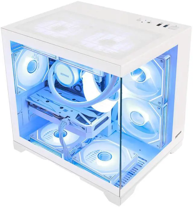 Alt view image 4 of 7 - Hoengager Gaming PC AMD Ryzen 7 5700X 8-Core 3.4 GHz, Radeon RX 9060 XT 16GB, 32GB DDR4 RAM 3200MHz,1TB PCIe SSD, WIFI&Bluetooth Windows 11 Pro-White