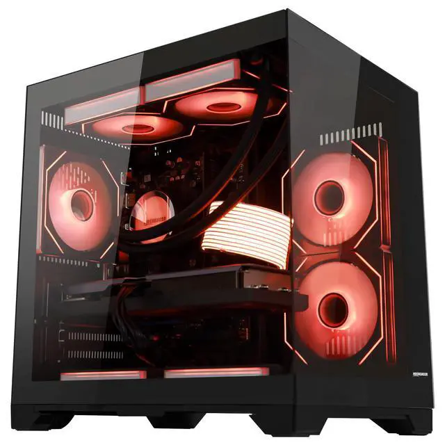 Alt view image 3 of 7 - Hoengager Gaming Desktop PC AMD Ryzen 7 5700X 8-Core, Radeon RX 9060 XT 16GB, 32GB DDR4 RAM, 1TB PCIe SSD, WiFi Bluetooth, Windows 11 Pro-Black