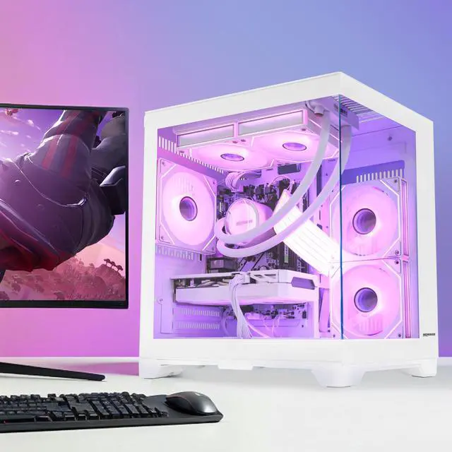 Alt view image 6 of 7 - Hoengager Gaming PC -AMD Ryzen 7 5700X 3.4 GHz-RTX 5060 8GB-32GB DDR4 RAM-1TB M.2 SSD-240 Liquid Cooler -WIFI &Bluetooth -RGB Fans-Windows 11 Pro Desktop Computer-White