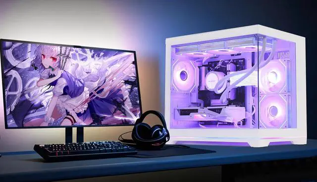 Alt view image 6 of 7 - Hoengager Gaming PC -AMD Ryzen 5 9600X 6-Core 3.9 GHz-RTX 5070 12GB -32GB DDR5 RAM-1TB PCIe+2TB SATA SSD-360 Liquid Cooler -WIFI & BT-850W PSU -ARGB Fans-Win11 Pro prebuilt Gaming Desktop PC-White