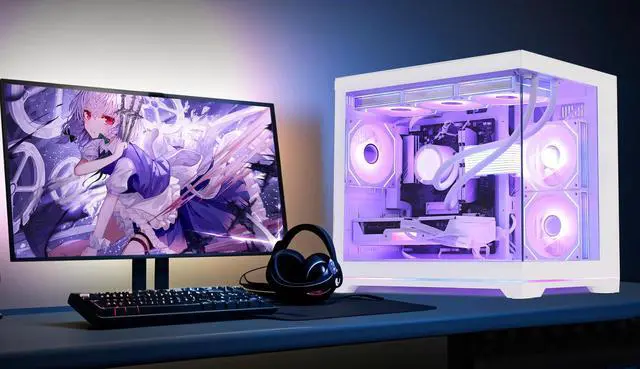 Alt view image 5 of 7 - Hoengager Gaming PC -AMD Ryzen 5 9600X 6-Core 3.9 GHz-RTX 5070 12GB -32GB DDR5 RAM-1TB PCIe SSD-360 Liquid Cooler -WIFI &Bluetooth-850W PSU -ARGB Fans-Windows 11 Pro prebuilt Gaming Desktop PC-White