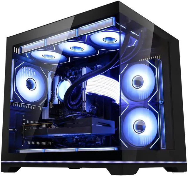 Main image of Hoengager Ocean Park Desktop-AMD Ryzen 5 9600X  6-Core 3.9 GHz, 32GB DDR5 RAM,1TB PCI-E +1 TB 2.5'' SSD, RTX 5060 8G, 360 Liquid-Cooled,RGB Fans, 850W PSU,WIFI &BT ,Win 11 Pro 64bit -Black Gaming PC