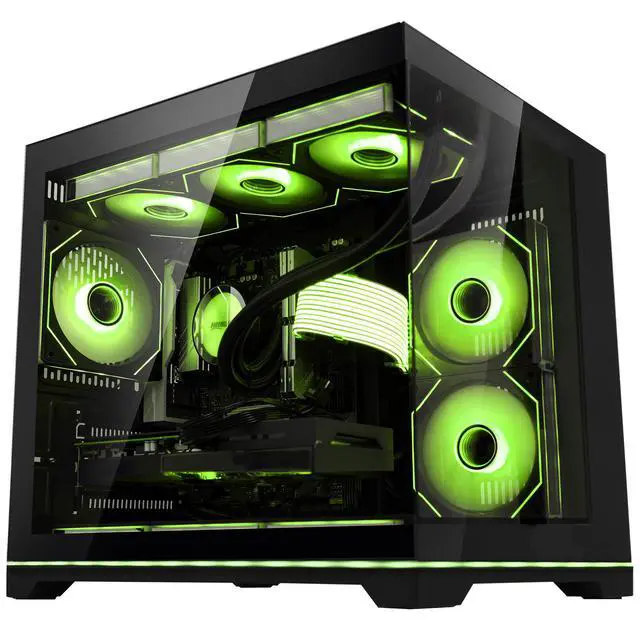 Alt view image 5 of 7 - Hoengager Ocean Park Desktop-AMD Ryzen 5 9600X  6-Core 3.9 GHz, 32GB DDR5 RAM,1TB PCI-E +1 TB 2.5'' SSD, RTX 5060 8G, 360 Liquid-Cooled,RGB Fans, 850W PSU,WIFI &BT ,Win 11 Pro 64bit -Black Gaming PC
