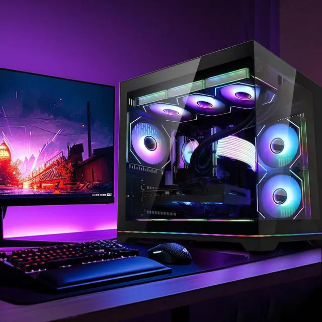 Alt view image 6 of 7 - Hoengager Ocean Park Desktop-AMD Ryzen 5 9600X  6-Core 3.9 GHz, 32GB DDR5 RAM,1TB PCI-E +1 TB 2.5'' SSD, RTX 5060 8G, 360 Liquid-Cooled,RGB Fans, 850W PSU,WIFI &BT ,Win 11 Pro 64bit -Black Gaming PC