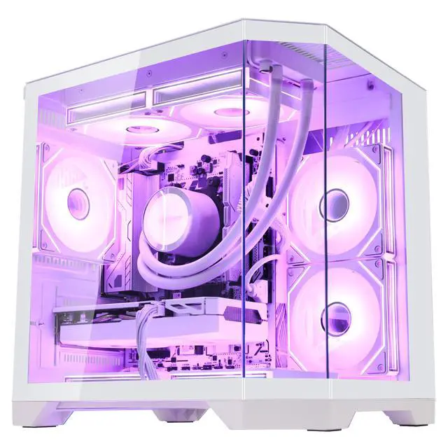 Hoengager Gaming PC AMD Ryzen 7 7800X3D 8-Core 4.2 GHz, Radeon RX 9060 XT 16GB, 32GB DDR5 RAM,1TB PCIe SSD, WIFI&BT Prebuilt PC 850W PSU,240 AIO Liquid cooler, Win 11 APP RGB Control-White