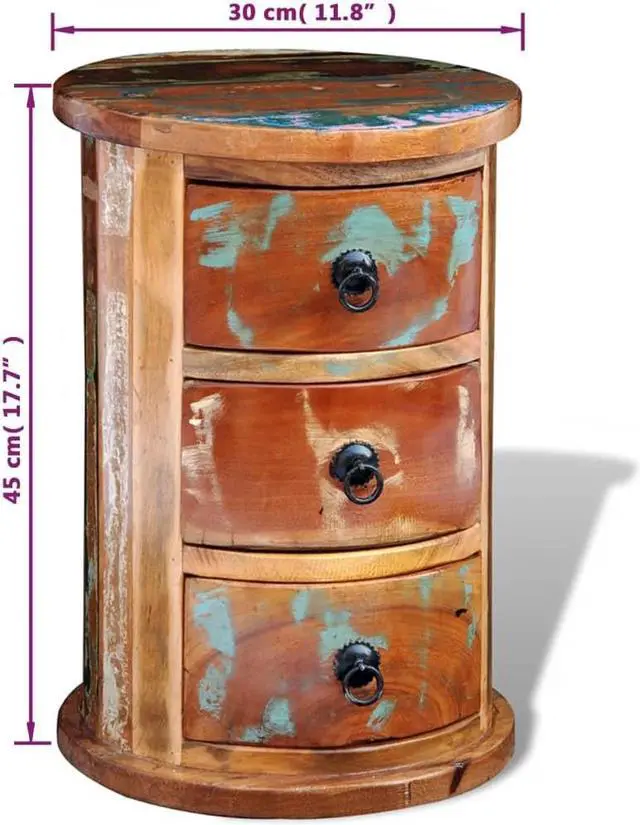Alt view image 13 of 13 - vidaXL Solid Reclaimed Wood Storage Cabinet 3 Drawer Handmade Rustic Retro