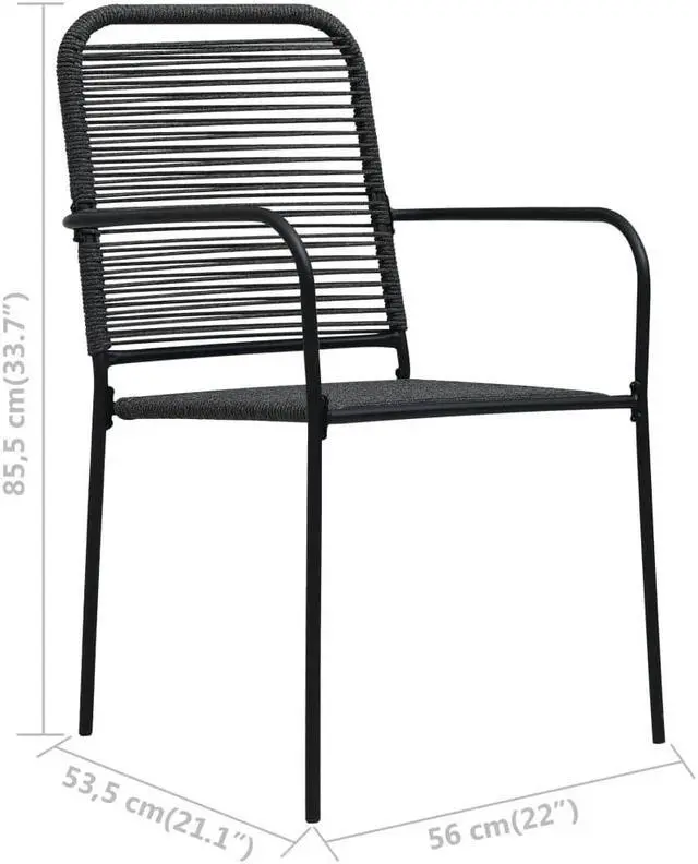 Alt view image 12 of 12 - vidaXL Patio Chairs 2 Pcs Outdoor Dining Chair Cotton Rope and Steel Black
