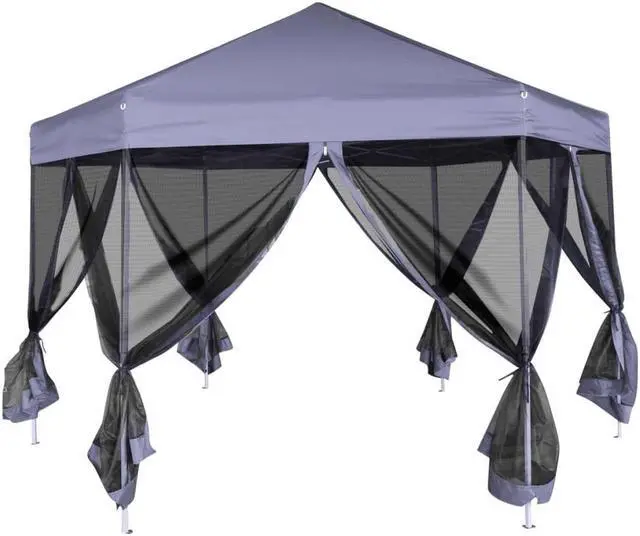 Alt view image 16 of 20 - vidaXL Gazebo Hexagonal Pop-Up Canopy Party Tent with 6 Sidewalls Dark Blue