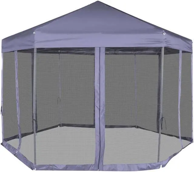 Alt view image 15 of 20 - vidaXL Gazebo Hexagonal Pop-Up Canopy Party Tent with 6 Sidewalls Dark Blue