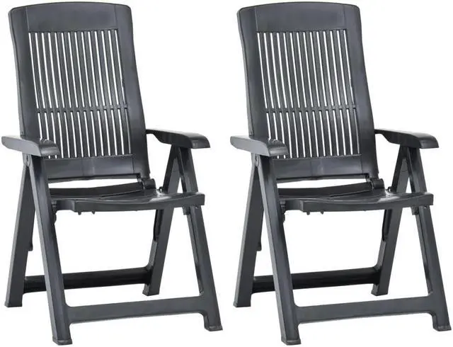 Alt view image 7 of 17 - vidaXL Garden Reclining Chairs 2 pcs Plastic Anthracite