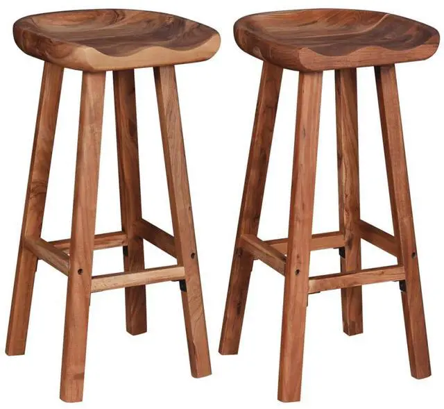 Alt view image 19 of 19 - vidaXL 2x Bar Stool Solid Acacia Wood Kitchen Counter Pub Chair Seat Furniture