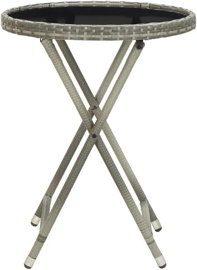 Alt view image 8 of 13 - vidaXL Tea Table Folding Garden Outdoor Table with Glass Top PE Rattan Gray