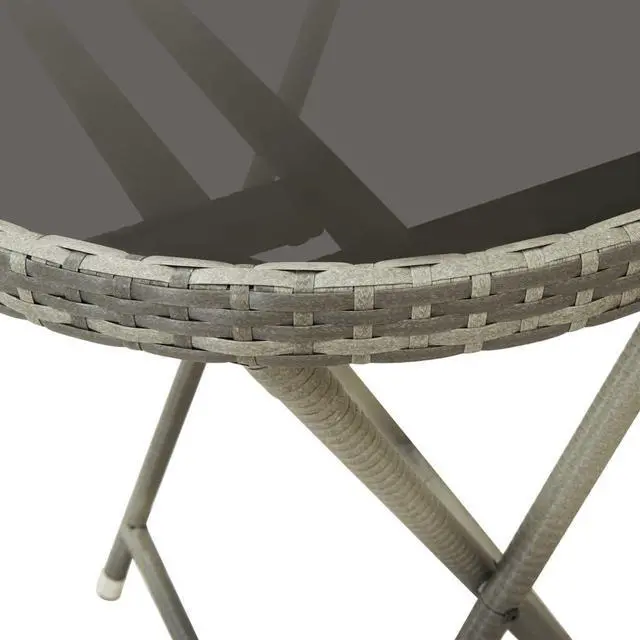 Alt view image 10 of 13 - vidaXL Tea Table Folding Garden Outdoor Table with Glass Top PE Rattan Gray