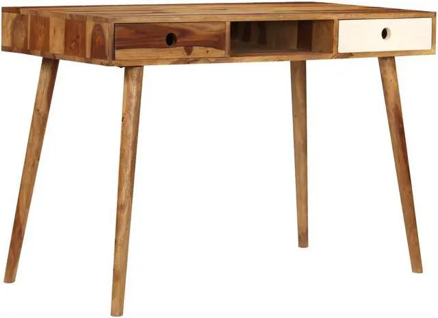 Alt view image 14 of 17 - vidaXL Writing Desk Brown and White Solid Acacia Wood