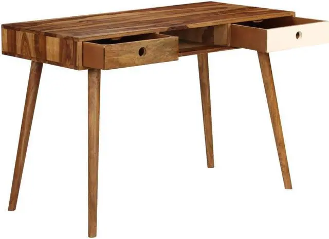 Alt view image 13 of 17 - vidaXL Writing Desk Brown and White Solid Acacia Wood