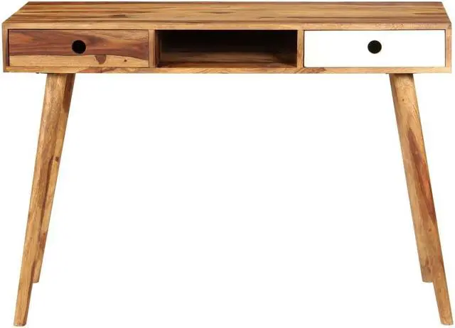 Alt view image 12 of 17 - vidaXL Writing Desk Brown and White Solid Acacia Wood