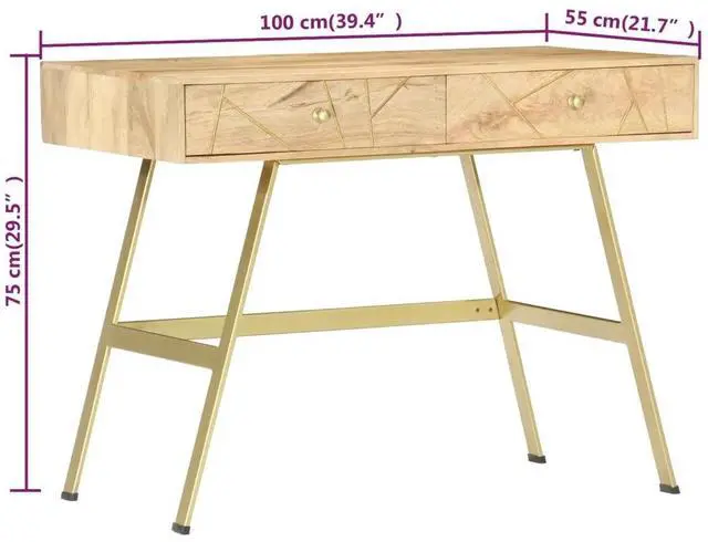Alt view image 18 of 18 - vidaXL Writing Desk with Drawers 39.4"x21.7"x29.5" Solid Mango Wood