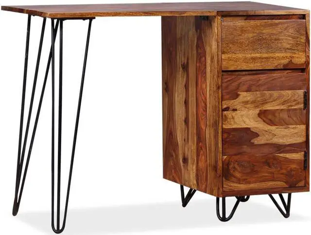 Alt view image 11 of 15 - vidaXL Writing Desk Honey Brown Solid Acacia Wood Medium Writing Desk