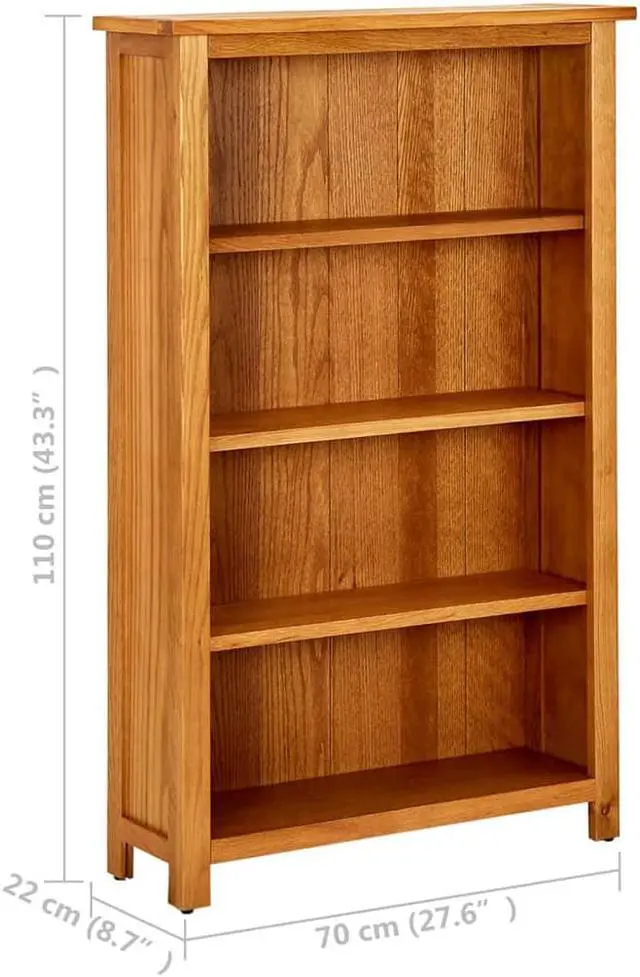 Alt view image 3 of 19 - vidaXL Solid Oak Wood 4-Tier Bookcase Display Cabinet Standing Shelf Furniture
