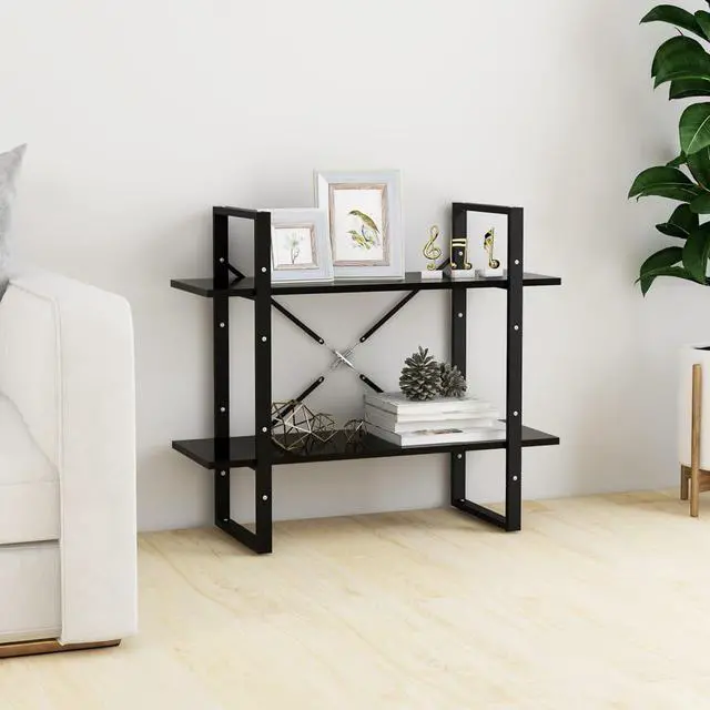 Alt view image 12 of 18 - vidaXL Bookshelf 2-Tier Book Cabinet Rack for Living Room Black Engineered Wood