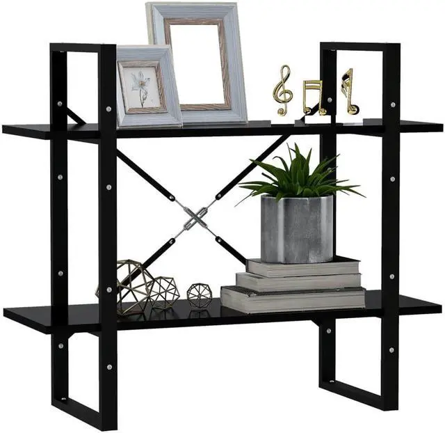 Alt view image 14 of 18 - vidaXL Bookshelf 2-Tier Book Cabinet Rack for Living Room Black Engineered Wood