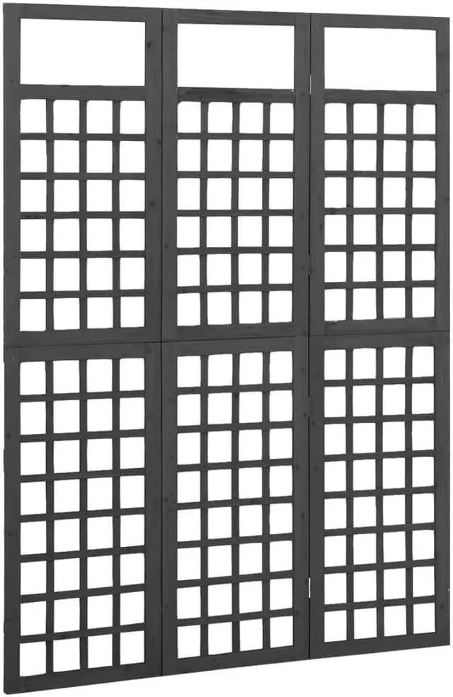 Alt view image 8 of 15 - vidaXL 3-Panel Room Divider/Trellis Solid Fir Wood Black 47.6"x70.9"