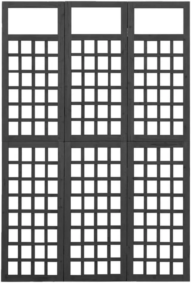 Alt view image 9 of 15 - vidaXL 3-Panel Room Divider/Trellis Solid Fir Wood Black 47.6"x70.9"