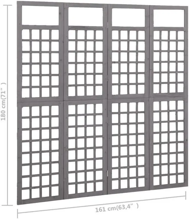 Alt view image 12 of 13 - vidaXL 4-Panel Room Divider/Trellis Solid Fir Wood Gray 63.4"x70.9"