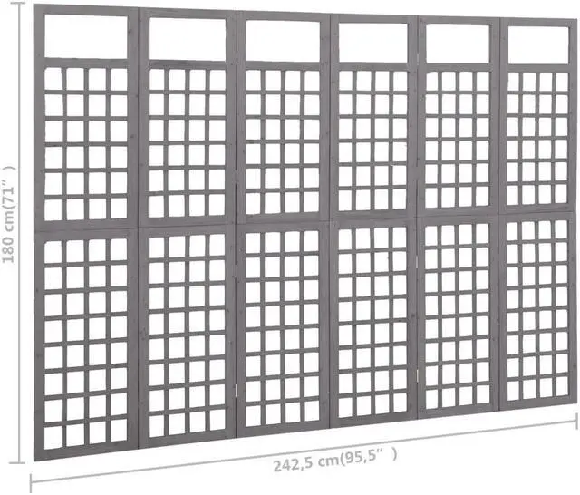 Alt view image 14 of 15 - vidaXL 6-Panel Room Divider/Trellis Solid Fir Wood Gray 95.5"x70.9"