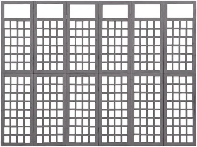 Alt view image 2 of 15 - vidaXL 6-Panel Room Divider/Trellis Solid Fir Wood Gray 95.5"x70.9"