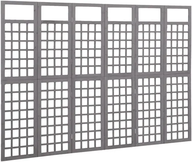 Alt view image 3 of 15 - vidaXL 6-Panel Room Divider/Trellis Solid Fir Wood Gray 95.5"x70.9"