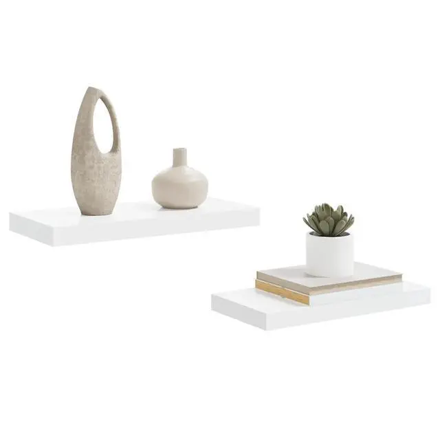 Alt view image 10 of 17 - vidaXL Floating Wall Shelves 2 pcs High Gloss White 19.7"x9.1"x1.5" MDF