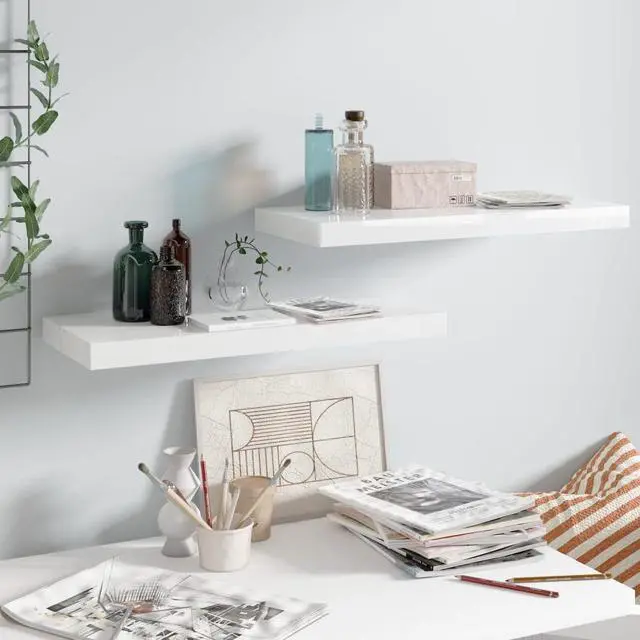 Alt view image 7 of 12 - vidaXL Wall Shelves Floating Shelves Display Shelves 2 Pcs High Gloss White