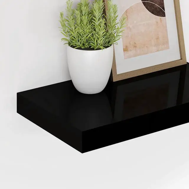 Alt view image 16 of 17 - vidaXL Floating Wall Shelf High Gloss Black 15.7"x9.1"x1.5" MDF