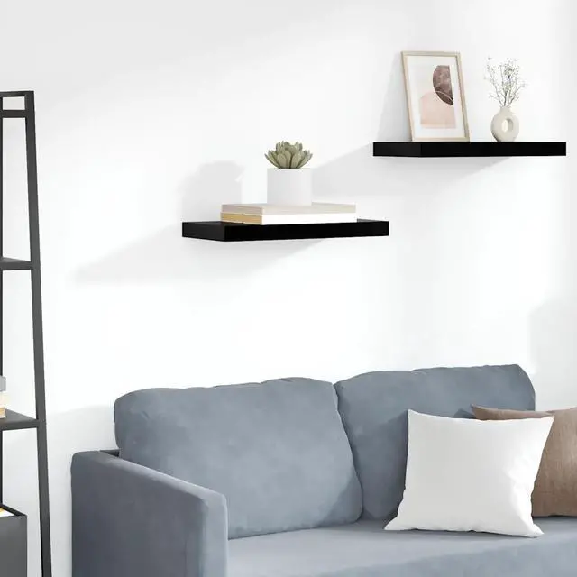 Alt view image 12 of 15 - vidaXL Floating Wall Shelf High Gloss Black 19.7"x9.1"x1.5" MDF