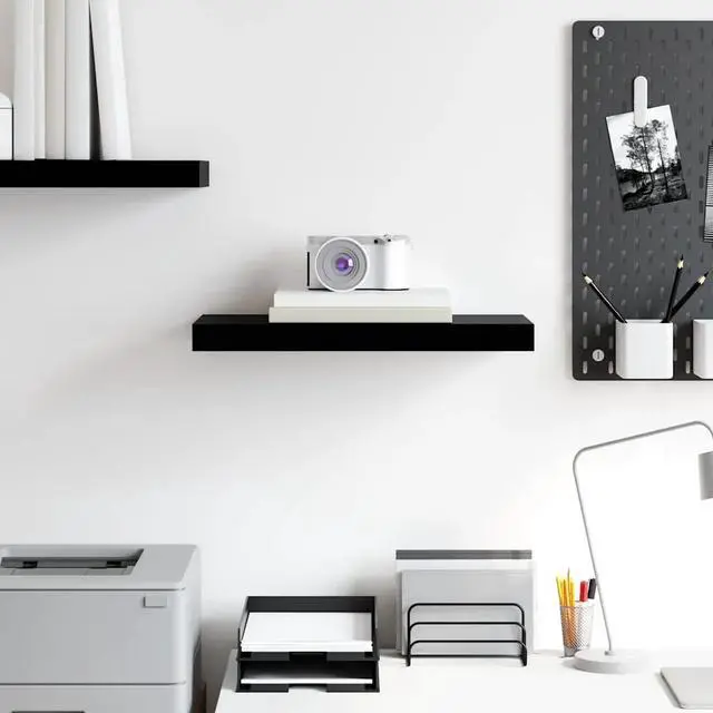 Alt view image 13 of 15 - vidaXL Floating Wall Shelf High Gloss Black 19.7"x9.1"x1.5" MDF