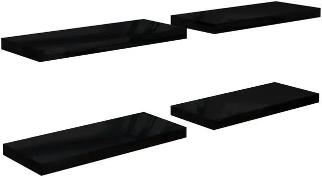 Alt view image 9 of 12 - vidaXL 4x Floating Wall Shelves High Gloss Black 23.6"x9.3" MDF Wall Ledge