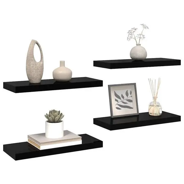 Alt view image 12 of 12 - vidaXL 4x Floating Wall Shelves High Gloss Black 23.6"x9.3" MDF Wall Ledge