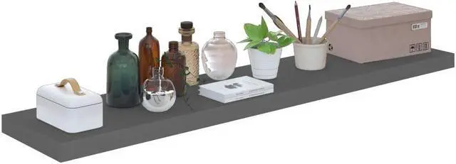 Alt view image 10 of 12 - vidaXL 4x Floating Wall Shelves High Gloss Gray 47.2"x9.3" MDF Wall Ledge Rack