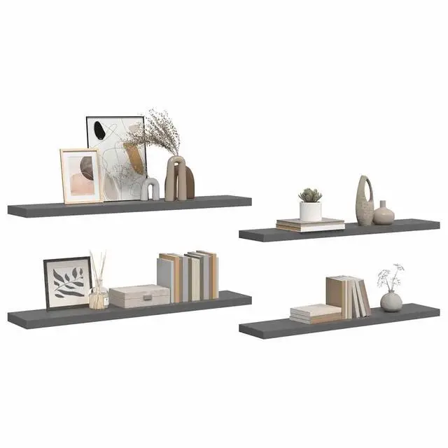 Alt view image 12 of 12 - vidaXL 4x Floating Wall Shelves High Gloss Gray 47.2"x9.3" MDF Wall Ledge Rack