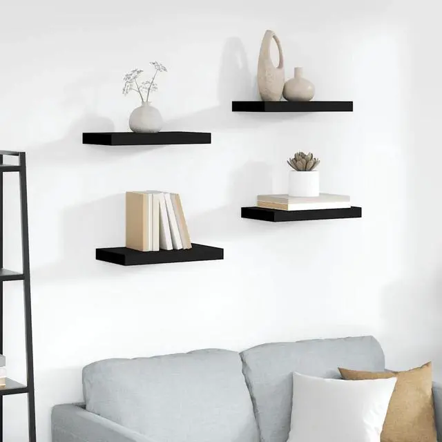 Alt view image 10 of 11 - vidaXL 4x Floating Wall Shelves Black 15.7"x9.1" MDF Wall Ledge Hanging Rack