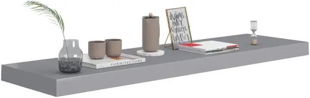 Alt view image 3 of 11 - vidaXL Floating Wall Shelf Gray 35.4"x9.3"x1.5" MDF