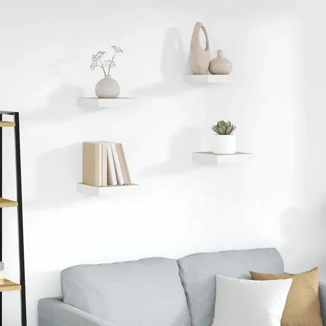 Alt view image 14 of 18 - vidaXL 4x Floating Wall Shelves Oak and White MDF Storage Display Organizer
