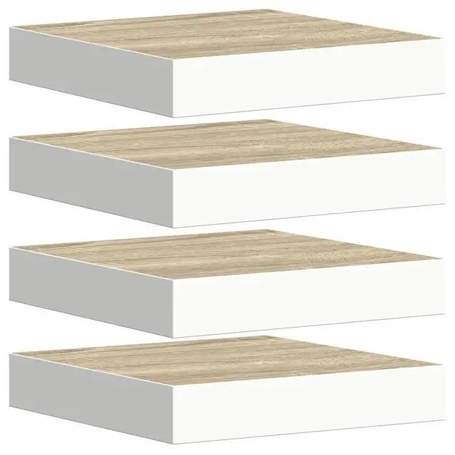Alt view image 15 of 18 - vidaXL 4x Floating Wall Shelves Oak and White MDF Storage Display Organizer