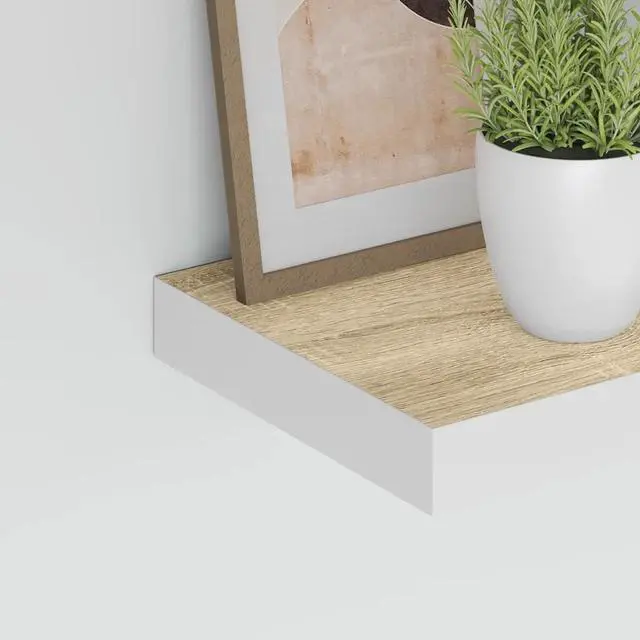 Alt view image 18 of 18 - vidaXL 4x Floating Wall Shelves Oak and White MDF Storage Display Organizer