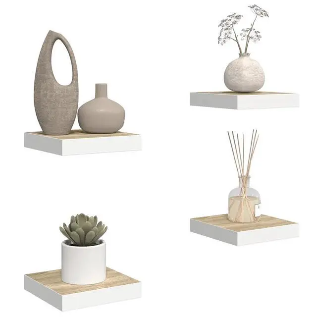 Alt view image 17 of 18 - vidaXL 4x Floating Wall Shelves Oak and White MDF Storage Display Organizer