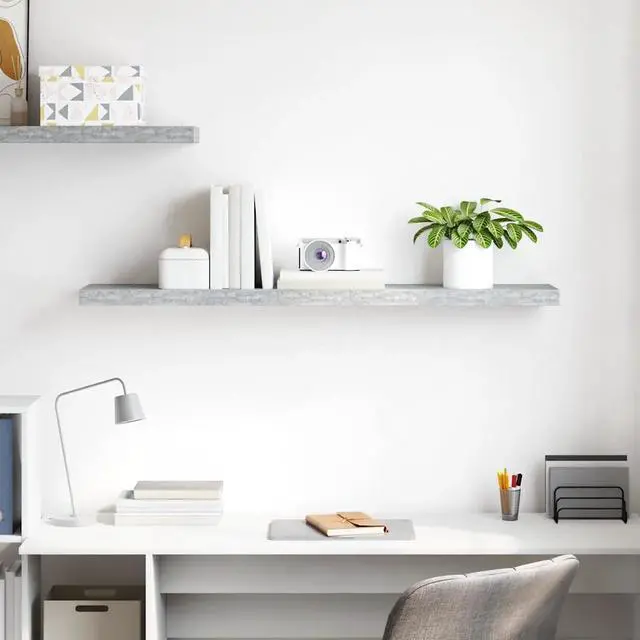 Alt view image 19 of 19 - vidaXL Floating Wall Shelf Concrete Gray MDF Hanging Storage Display Organizer