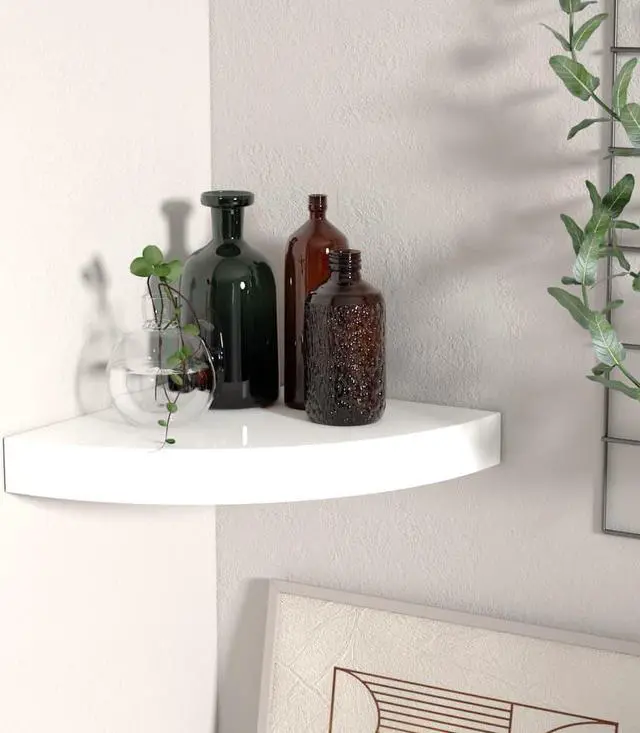 Alt view image 14 of 17 - vidaXL Wall Corner Shelf Floating Corner Shelf Display Shelf High Gloss White