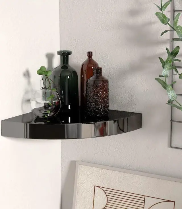 Alt view image 8 of 11 - vidaXL Wall Corner Shelf Display Floating Corner Shelf High Gloss Black MDF