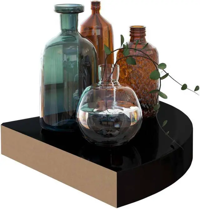Alt view image 10 of 11 - vidaXL Wall Corner Shelf Display Floating Corner Shelf High Gloss Black MDF